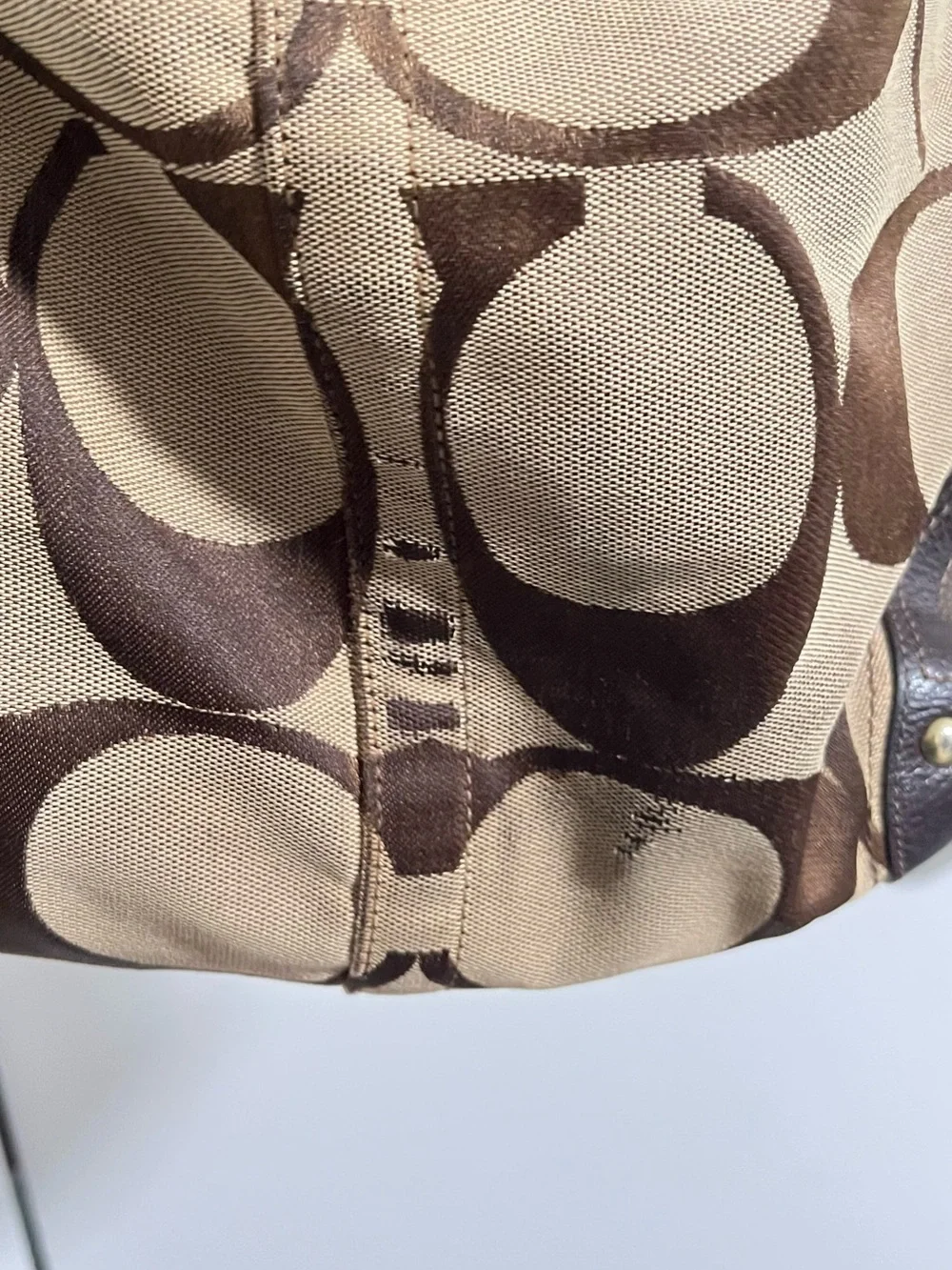 Coach Brown Signature Canvas Hobo Shoulder Bag with Dark Brown Trim